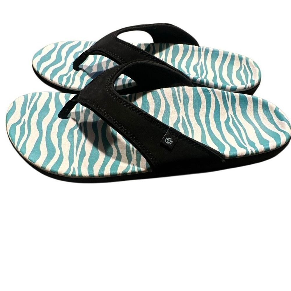 Spenco Yumi wild black zebra orthotic arch support flip flops thongs 12